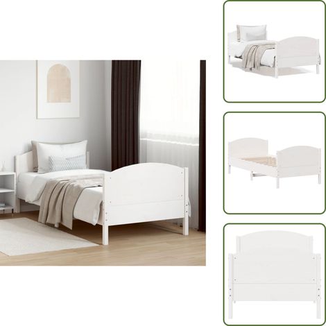 The Living Store Cadre de lit sans matelas blanc 100x200 cm bois de pin massif - Cadre De Lit - Lit Double - Bois Massif - Lit Blanc - Literie (1/5)