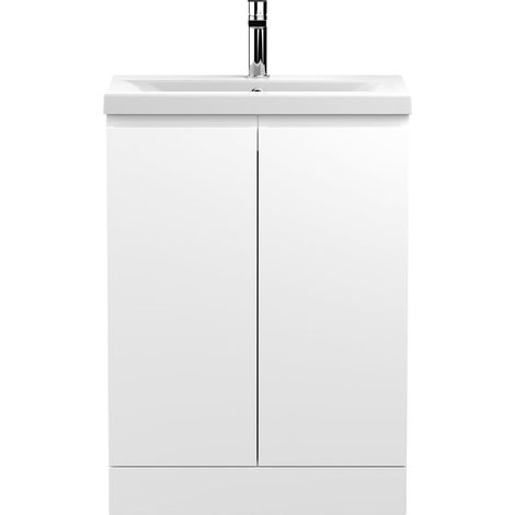 Hudson Reed Urban Floor Standing 2-Door Vanity Unit with Basin 1 Satin White - 600mm Wide (1/5)