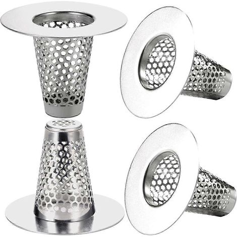 Lot de 4 crépines de bonde pour lavabo de salle de bain, pour orifice de vidange de 3 à 4 cm (1,2 à 1,6 pouce), petite crépine conique en acier inoxydable de 2,5 cm (1 pouce). (1/5)