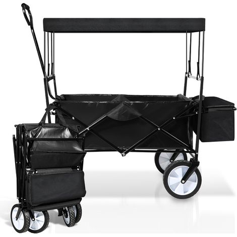 SWANEW Carrello da giardino portatile pieghevole con tetto di trasporto per spiaggia campeggio barbecue nero (1/5)