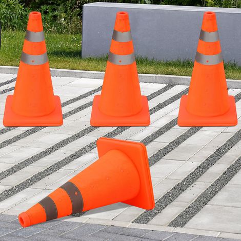 Jiubiaz Juego de 4 conos de tráfico plegables de 45 cm, color naranja con bandas reflectantes: conos de seguridad reutilizables para automóviles, obras y eventos. (1/5)