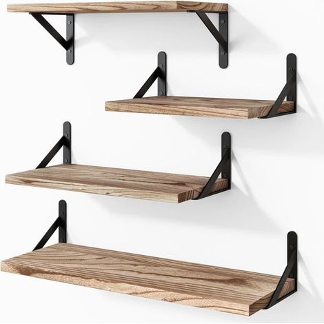 Lot de 4 Étagère Murale, Tablette Flottant, Étagère de Rangement Suspendue, pour Salon, Cuisine, Bureau, Salle de Bain (1/5)