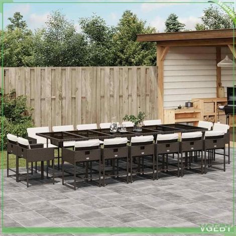 Ensemble de jardin - 3211425 - 17 pcs rotin marron - table verre trempé - 16 chaises pliantes (1/5)