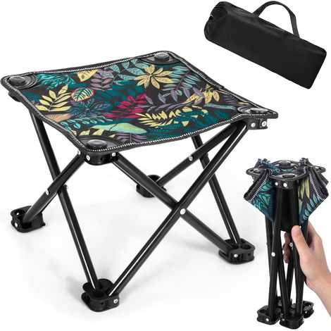 Taburete de camping ultraligero, plegable, 28 x 28 x 23 cm, minitaburete de pesca portátil con bolsa de almacenamiento para camping, pesca, picnic, senderismo, viajes, playas y parques.