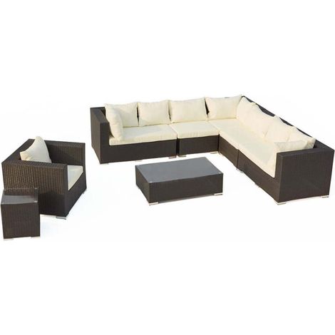Gartenmöbelset für 8 Personen aus schwarz-weißem Rattan SALENTO