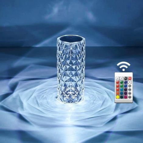 Lampe De Table - Cristal Acrylique - 16 Couleurs LED Dimmables - Télécommande Et Commande Tactile - Batterie Intégrée 2000 MAh - 5 W - 21 X 9 Cm - 1 Pièce (1/4)