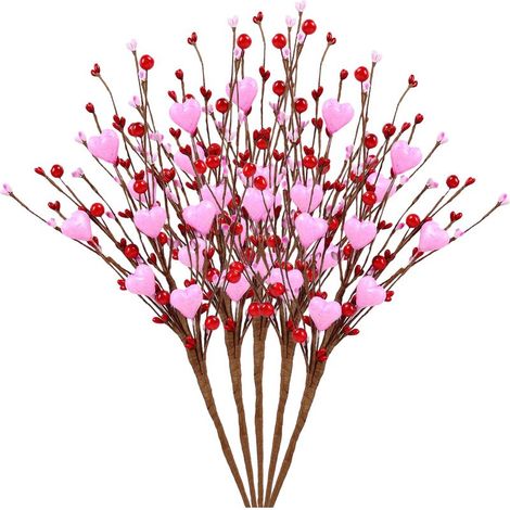 (5 par paquet) (Commande minimum : 100 tiges) Décoration cadeau pour la Saint-Valentin, branche en forme de cœur avec baies rouges, décoration pour le salon, 40 cm (1/5)