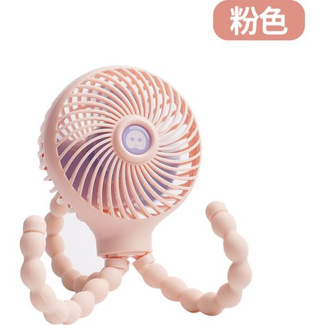 Mini ventilador portátil plegable con forma de pulpo, recargable por USB, con soporte para teléfono móvil y diseño de pulpo rosa.