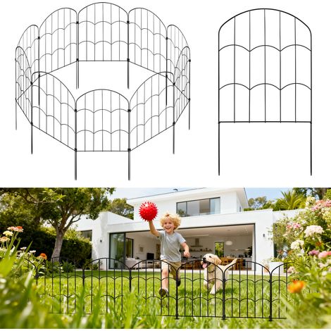 Clôture jardin métal 10 pcs 33x61 cm, bordure décorative à planter, barrière massif gazon allée - Noir (1/4)