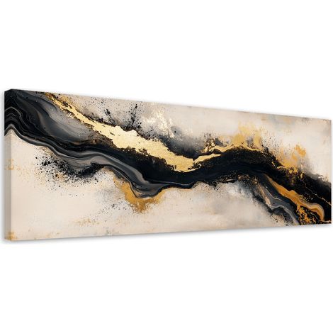 Tableau déco Abstrait Art Beige Noir Or Glamour 90x30 (1/5)