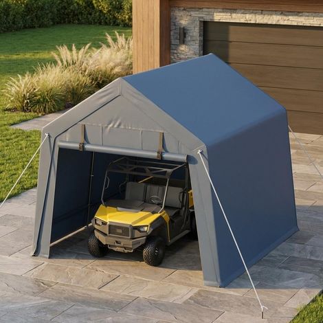 abri de voiture portable 3 05x3 05 m cadre acier 19 jauge toile 220 g m² porte zippée moto vélo outils gris (1/5)