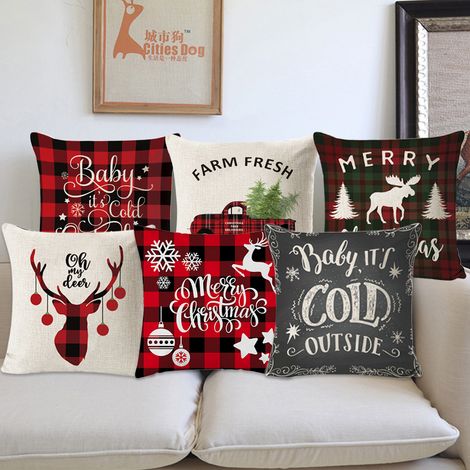 Lot déstockage housse de coussin Noël lin européen 45x45cm A4, décoration maison (1/4)