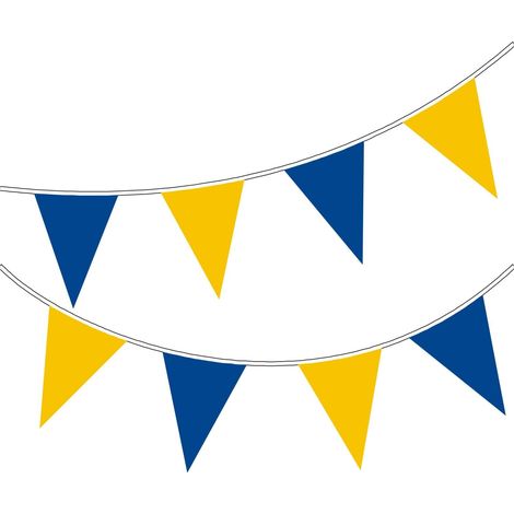 Guirlande de fanions 10m - 20 drapeaux - Plastique uni - Décoration festive - Intérieur et extérieur - Bleu et Jaune (1/4)