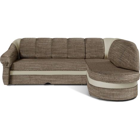 Canapé d'angle droit convertible BENANA 250 cm beige et marron avec coffre de rangement