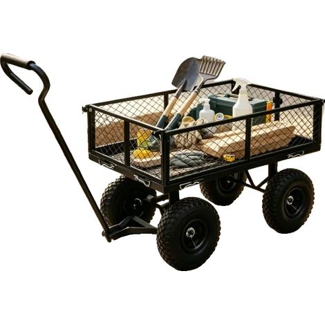 Carrello da giardino, materiale in acciaio, dimensioni 86 x 46,5 x 97 cm, carico massimo 250 kg, lunghezza maniglia 84 cm, ruote in gomma PU (1/5)