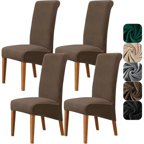 Samt Stuhlhussen XL 4er Set für Hochlehner, waschbar, braun (1/5)