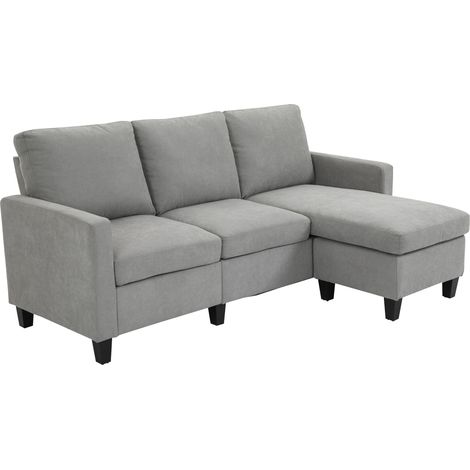 HOMCOM Canapé d'angle canapé 3 places avec méridienne réversible gauche ou droite pour salon, bureau, appartement, tissu polyester 197L x 139l x 91H cm gris clair (1/5)