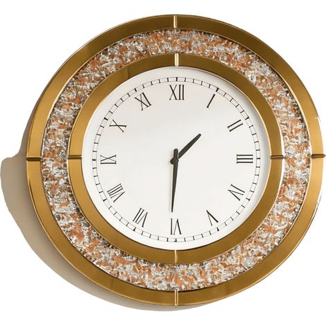 Reloj de pared con incrustaciones de diamantes triturados, diseño moderno y tono beige. (1/2)
