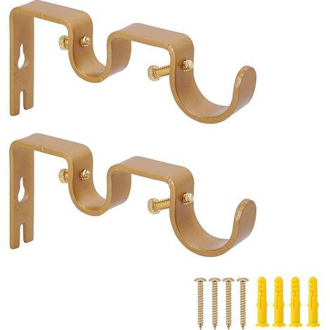 Lot de 2 supports de rideaux durables pour tringle de 2,5 cm et 5/8 pouces, montage mural, pour salon et chambre à coucher, doré (1/5)