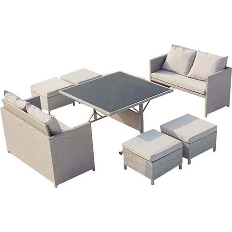 Gartenmöbel-Set für 8 Personen aus grauem Kunstharz NOUMÉA (1/5)