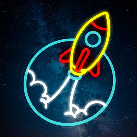 Enseigne néon fusée pour murale, néon LED à intensité variable pour espace Applique murale « Astronaute et Fusée » pour chambre de garçon, salle de jeux, chambre d'enfant ou salon (1/5)