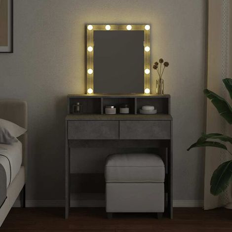 Coiffeuse avec Miroir LED Intégré, 80x41x144.5 cm, Couleur Béton Gris, Meuble de Toilette Moderne avec Rangement pour Chambre (1/5)
