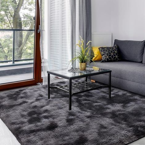 Tapis shaggy lavable antidérapant 160x230 cm – Polyester doux et moelleux – Pour salon, chambre et couloir – Gris foncé (1/4)