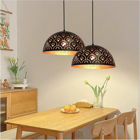 Suspension Luminaire Vintage E27, Lot de 2 Lampe Suspendue Rétro en Métal Noir Or Hauteur Réglable Creux Industrielle Lustre Suspendu Lumières pour Salon Chambre Salle à Manger Cuisine Ø: 30 cm (1/5)