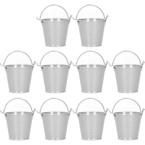 10er-Set Mini-Blumentöpfe, Sukkulententöpfe, kleine Metalleimer für drinnen und draußen, silberfarben, 4 x 5,5 x 6 cm (1/5)