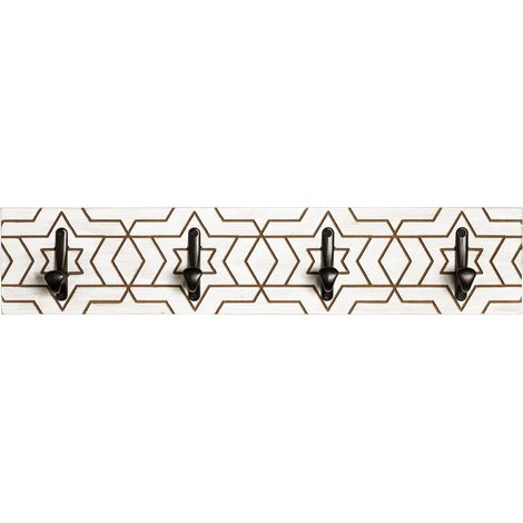 Garde-robe murale, Patère murale en bois coloris blanc et métal noir - longueur 60 x profondeur 6 x hauteur 13 cm (1/5)