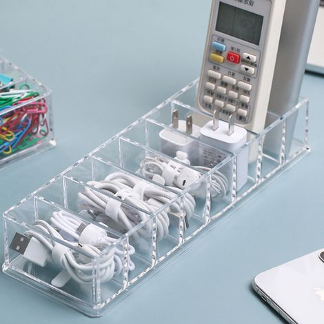 [Boîte de rangement pour cables] [Large Capacité/Transparent/Multi compartiments] + [avec 10 attaches pour cables] + [pour bureau/dessous de bureau/domicile] (1/5)