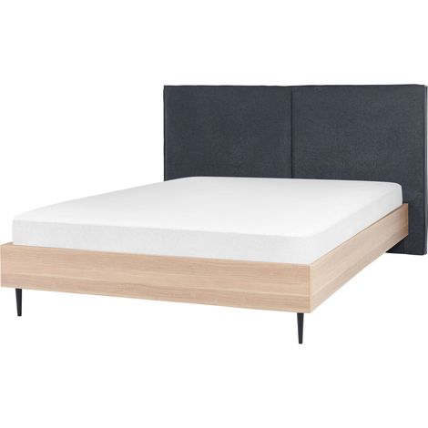 Cama con somier gris oscuro madera clara negro 160 x 200 cm poliéster MDF Izernore