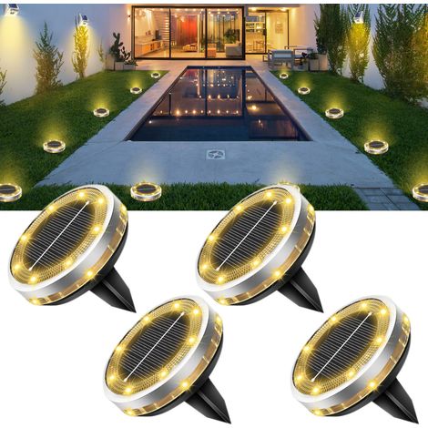 Lot de 4 lampadaires solaires d'extérieur, étanches, 12 LED, éclairage de jardin, avec panneau solaire, blanc chaud (1/5)