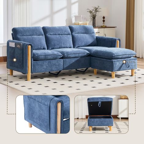 Canapé d’angle 3 places avec pouf de rangement - Style nordique - Canapé en L modulable - Pouf avec rangement caché (1/5)