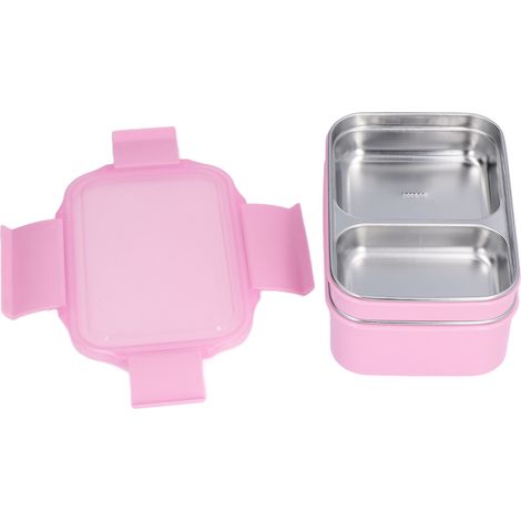 Boîte repas enfant en acier inoxydable 304, double paroi isotherme, boîte à bento scolaire créative à compartiments multiples, rectangulaire, rose