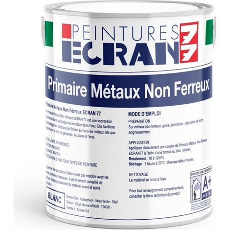Primaire métaux non ferreux, peinture sous-couche aluminium, zinc, cuivre, métaux galvanisés, intérieur, extérieur ECRAN 77 Blanc 1 litre (1/2)