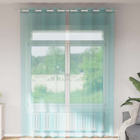 Lot de 2 Rideaux Voilages à Œillets Semi-Transparents en Polyester Turquoise 140 x 260 cm - PANGIVO (1/5)