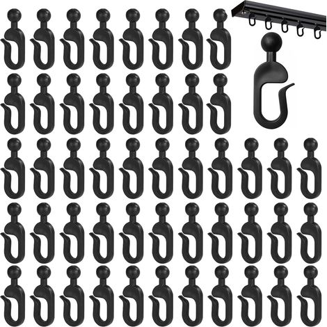 Anneaux coulissants Rideaux Lot de 50 – Crochets Plastiques Noirs 4 x 1,8 cm – Attaches universelles pour moustiquaires, tonnelles, pergolas, auvents et Rideaux d’extérieur (1/5)