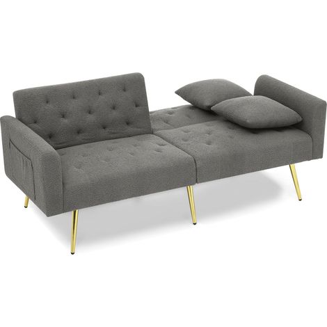 2-Sitzer-Sofa grau aus Teddy-Bouclé-Stoff, Rückenlehne 3-fach verstellbar (1/5)