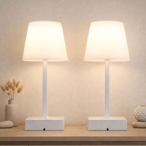 Lampada da tavolo LED touch dimmer lampada da tavolo ricaricabile lampada laterale CCT, metallo bianco, 2W 100Lm bianco caldo-freddo, DxH 8,5x25,5 cm, set di 2