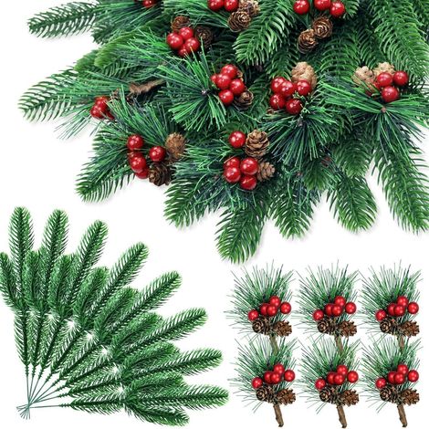24 Stück Künstliche Tannenzweige Beeren Tannenzapfen Weihnachtsdeko (1/5)