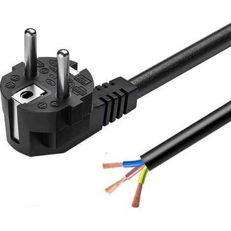 Cordon d'alimentation 10A 3G1,5 1.5m noir – Câble HO5VV-F 3680W 230V – Prise 2P+T pour appareils électroménagers