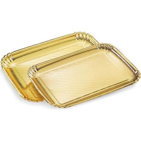 TrAdE Shop Traesio - 2 Pezzi Vassoio Porta Sotto Torta 24x34cm Oro Rettangolare Piatto Dolci Cartone -