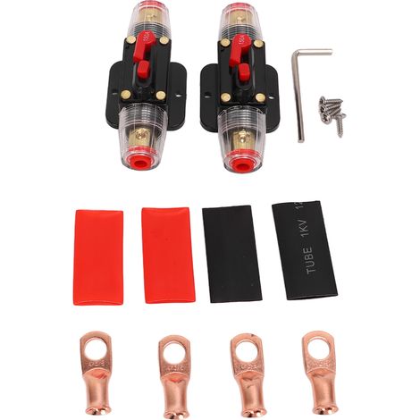 Disjoncteur automobile 12-24V avec bouton reset manuel, porte fusible, cosses batterie, gaines thermorétractables pour auto bateau audio 150A, lot de 2 (1/5)