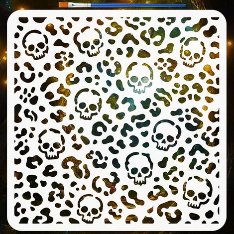 Pochoir Crâne Imprimé Léopard avec Pinceau 30x30cm Grands Pochoirs Motif Peau Animale Pochoirs Léopard et Crâne Modèles de Dessin Réutilisables pour Bois Mur Meubles Bricolage Artisanat (1/5)