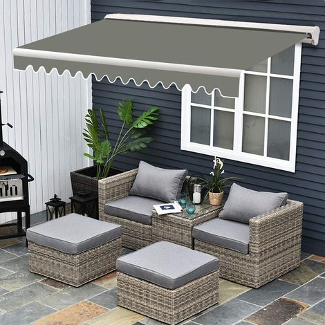 Half Cassette Manual Awning Retractable Garden Patio Sun Shade Canopy Grey 2.5x2M (1/5)