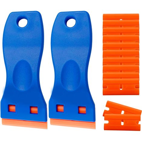 Grattoir Plaque Vitrocéramique, 2 Grattoir Plastique 100 Raclettes pour Enlever Les Étiquettes, a Colle, La Peintureautocollants et Décalcomanies, Nettoyage de Vitres, Bleu (1/5)