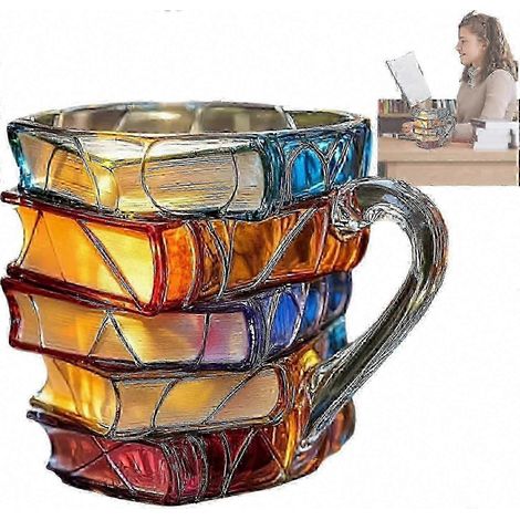 Originelle 3D-Buchtasse – Tasse in Form eines Romanstapels – Geschenk für begeisterte Leser (1/5)