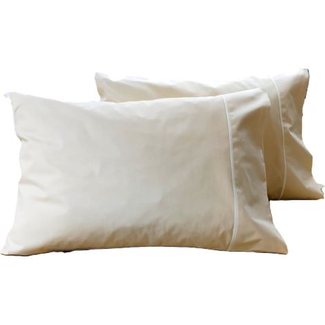 Lot de 2 taies d'oreiller passepoilées, 60 cm x 70 cm, beige, 100 % coton, réversibles (1/5)