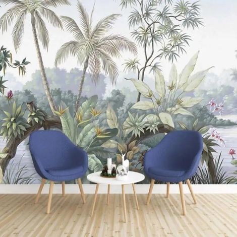Papier peint tropical palmiers brumeux et feuillage exotique 1 - 150 x 250 cm (1/2)
